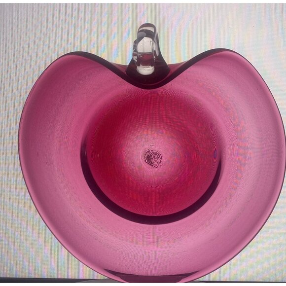 Pilgrim Cranberry Art Blown Glass Bowl Nappy Candy Dish Clear Spiral Handle - Picture 3 of 9
